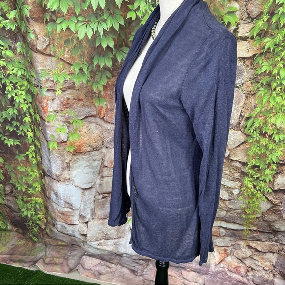 RACHEL ZOE Sheer Linen Periwinkle Blue Open Front Cardigan with Shawl Co… - Picture 3 of 10